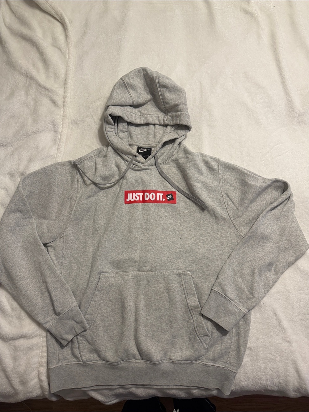 Nike Gray Hoodie with Red "Just Do It." Chest Patch Size M Unisex